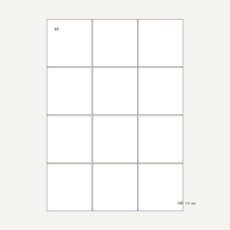 Etichete A4 12 buc. — 70×74 mm, 70 × 74 mm, 12 buc/foaie